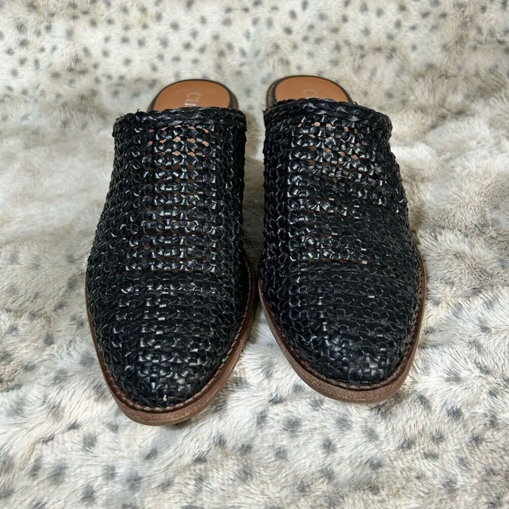 Chelsea & Violet Mules Auggie Black Woven Mule Slides 7M Casual Office Minimal